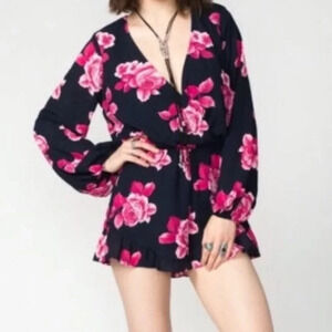 Show Me Your MuMu Black and Pink Floral Romper
